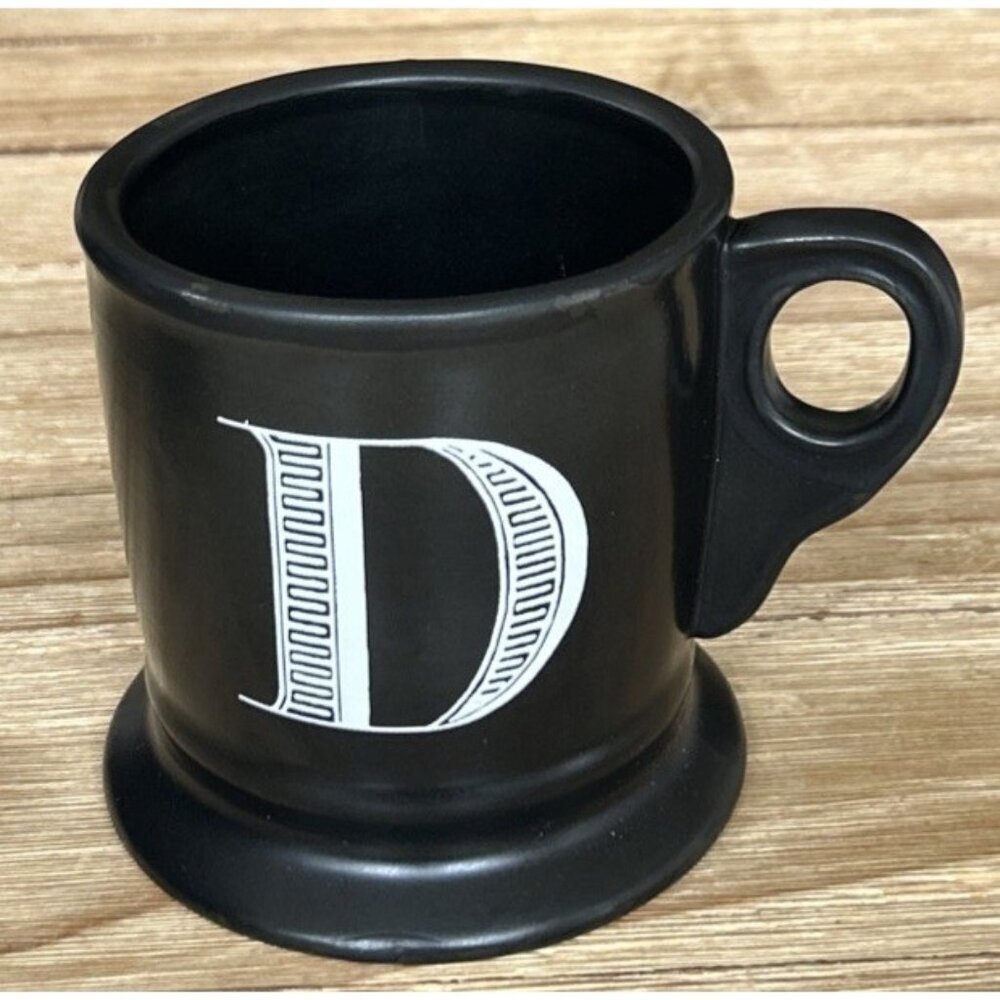 Anthropologie Black Initial D Coffee Mug Cup Pottery